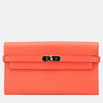 Pre-owned Hermes Kelly Wallet Long Rose Jaipur Salmon Pink Epsom Leather