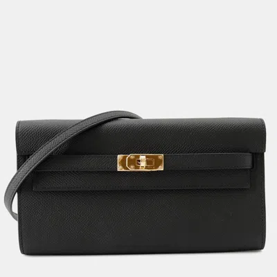 Pre-owned Hermes Kelly Wallet Long To Go Black Epsom