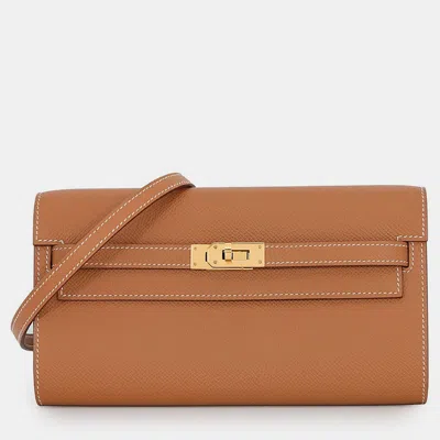 Pre-owned Hermes Kelly Wallet Long To Go Gold Epsom