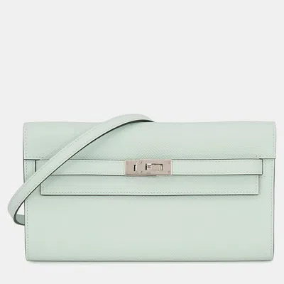 Pre-owned Hermes Kelly Wallet Long To Go Vert Peppermint Epsom In Green