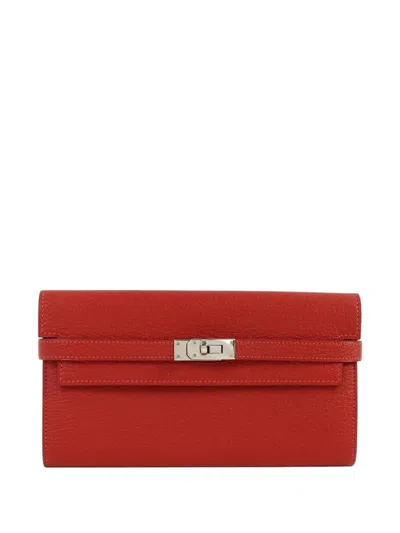 Pre-owned Hermes Kelly Wallet In Red