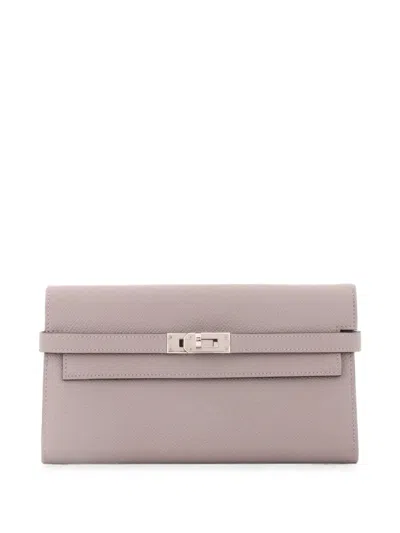 Pre-owned Hermes Kelly Wallet Verso Epsom Long Small Wallets In Grey