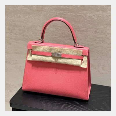Pre-owned Hermes Kelly25 Cku5 Lipstick Pink Chevre (goat) Silver Hw