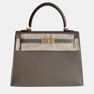 Pre-owned Hermes Kelly25 Etoupe Gold Hardware Epsom W Stamp 25.7 In Brown