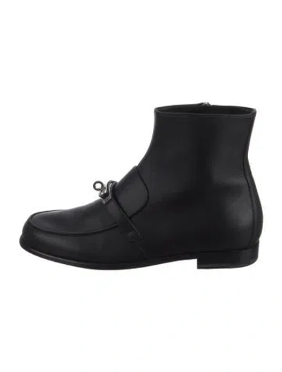 Pre-owned Hermes Kelsy Leather Boots In Black