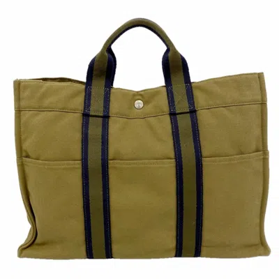 Pre-owned Hermes Khaki Canvas Tote Bag ()