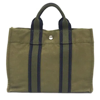 Pre-owned Hermes Khaki Cotton Canvas Tote Bag () In Brown
