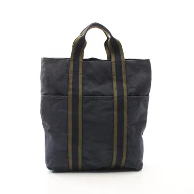 Pre-owned Hermes Khaki Navy Canvas Tote Bag ()