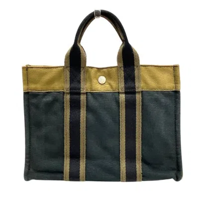 Pre-owned Hermes Khaki Navy Canvas Tote Bag () In Multi