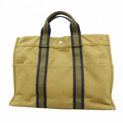 Pre-owned Hermes Khaki Navy Canvas Tote Bag () In Multi