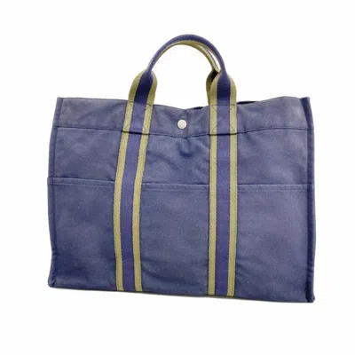 Pre-owned Hermes Khaki Navy Canvas Tote Bag () In Khaki, Navy