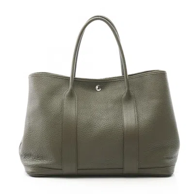 Pre-owned Hermes Khaki Olive Green Taurillon Clemence Leather Leather Tote Bag ()