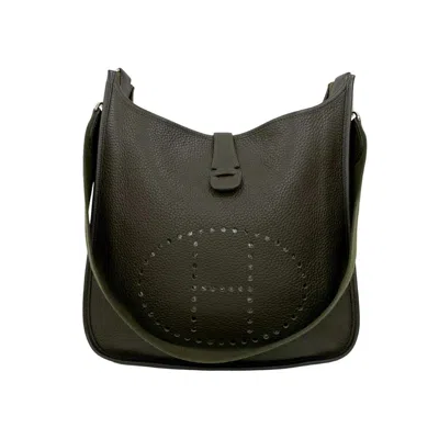 Pre-owned Hermes Khaki Taurillon Clemence Leather Pochette Shoulder Bag () In Brown