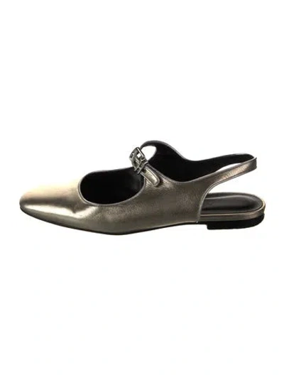 Pre-owned Hermes Kleo Goat Leather Slingback Flats In Silver