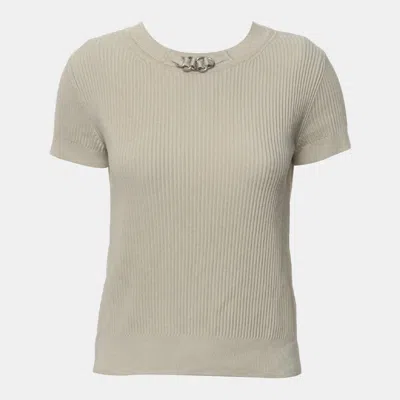 Pre-owned Hermes Knit Top With Chain Detail Neckline In Sand