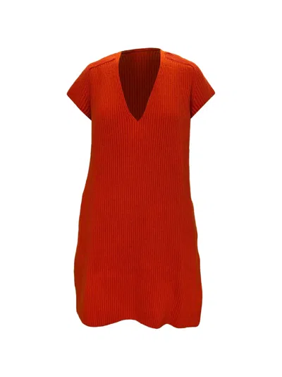 Pre-owned Hermes Knitted V-neck Dress In Red