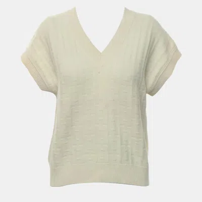 Pre-owned Hermes Knitted V-neck Top In White