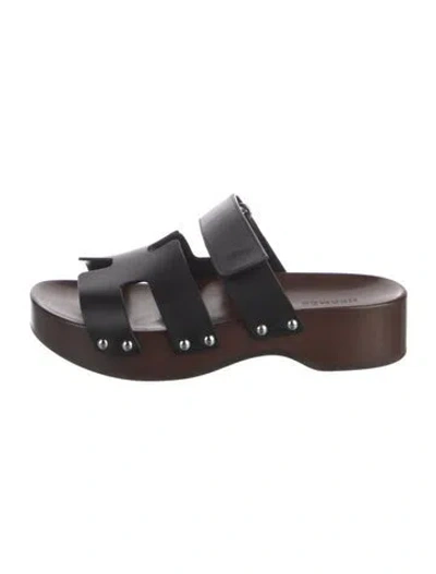 Pre-owned Hermes Kos Clog H Logo Slides In Black
