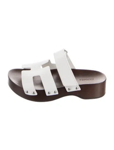 Pre-owned Hermes Kos H Logo Slides In Brown