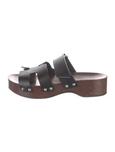 Pre-owned Hermes Kos Leather Slides In Brown