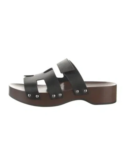 Pre-owned Hermes Kos Wool Slides In Brown