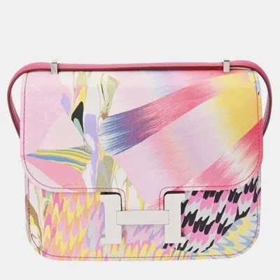 Pre-owned Hermes Multicolour Silk And Swift Leather Marble Constance 18 Shoulder Bag In Multicolor