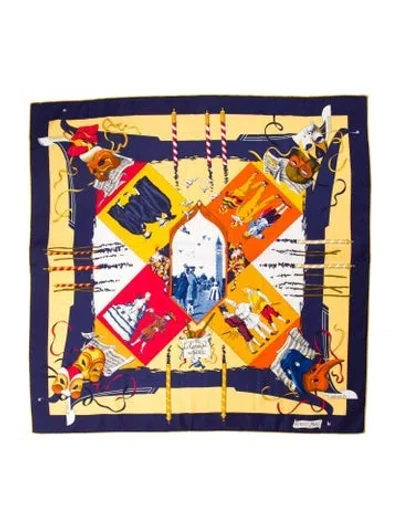 Pre-owned Hermes La Carnaval De Venise Silk Scarf In Blue