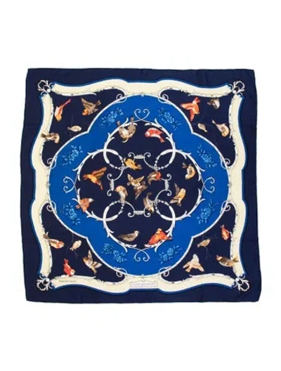 Pre-owned Hermes La Clè Des Champs Jacquard Silk Scarf In Blue