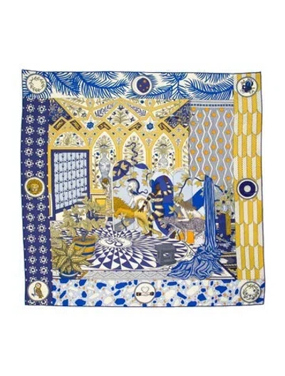 Pre-owned Hermes La Danse Des Amazones Silk Scarf In Blue