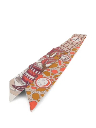 Pre-owned Hermes La Danse Des Amazones Twilly Scarf In Neutral