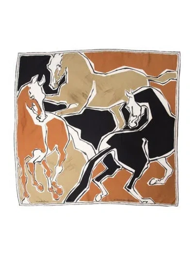 Pre-owned Hermes La Danse Des Chevaux Double Face Silk Scarf In Brown