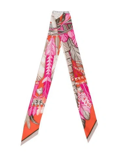 Pre-owned Hermes La Danse Pacifique Silk Twilly Scarf In Pink