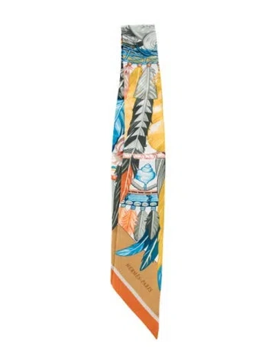 Pre-owned Hermes La Danse Pacifique Silk Twilly Scarf In Yellow
