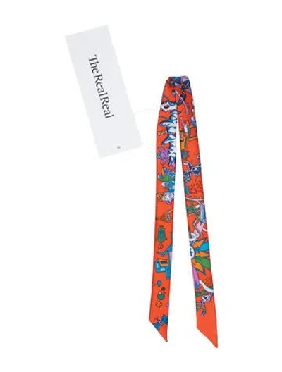 Pre-owned Hermes La Folle Parade Doll Twilly Silk Twilly Scarf In Orange