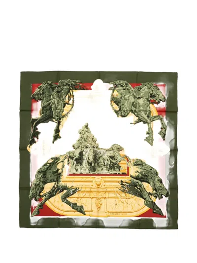 Pre-owned Hermes La Fountain Scarf In Neutral