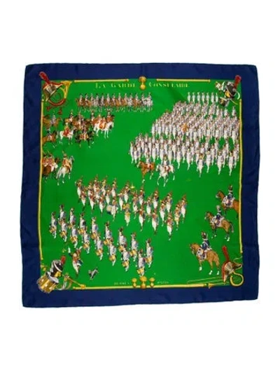 Pre-owned Hermes La Garde Consulaire Silk Scarf In Green