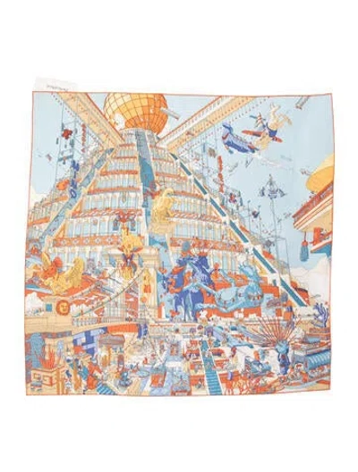 Pre-owned Hermes La Legende Du Cheval Silk Scarf W/ Tags In Blue
