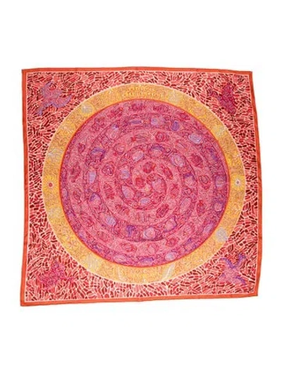 Pre-owned Hermes La Légende Du Poisson Corail Silk Scarf In Pink