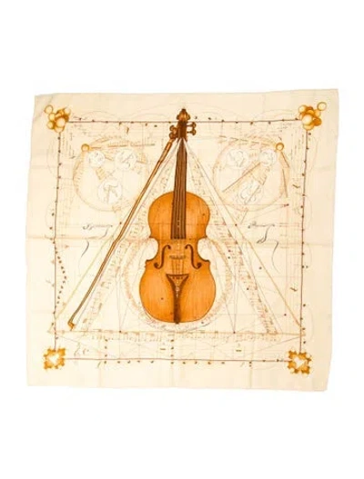 Pre-owned Hermes La Musique Des Sphères Silk Scarf In Neutral