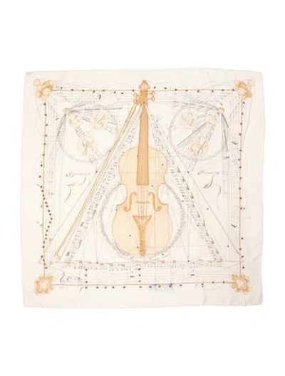 Pre-owned Hermes La Musique Des Sphères Silk Scarf In Neutral