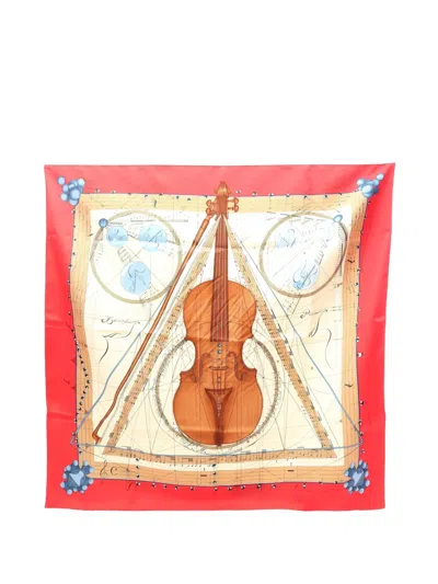 Pre-owned Hermes La Musique Des Spheres Silk Scarf In Red