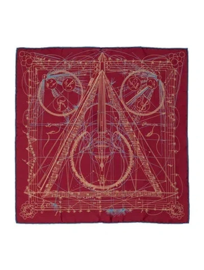 Pre-owned Hermes La Musique Des Sphères Silk Scarf In Red