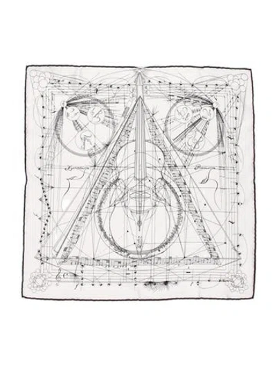 Pre-owned Hermes La Musique Des Sphères Silk Scarf In White