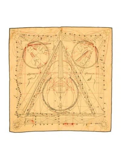 Pre-owned Hermes La Musique Des Sphères Silk Scarf In Yellow