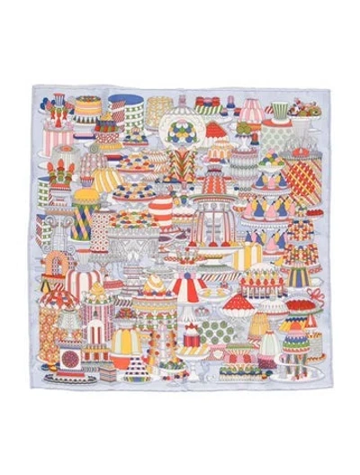 Pre-owned Hermes La Pâtisserie Française Silk Scarf In Blue