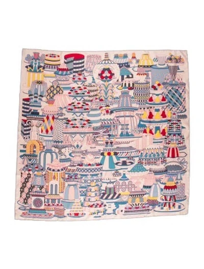 Pre-owned Hermes La Pâtisserie Française Silk Scarf In Pink