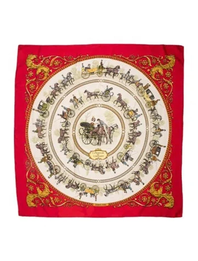 Pre-owned Hermes La Promenade De Longchamps Silk Scarf In Red