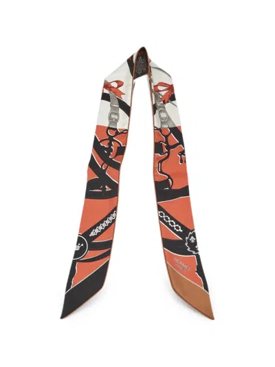 Pre-owned Hermes La Promenade Du Matin Forever Twilly Scarf In White