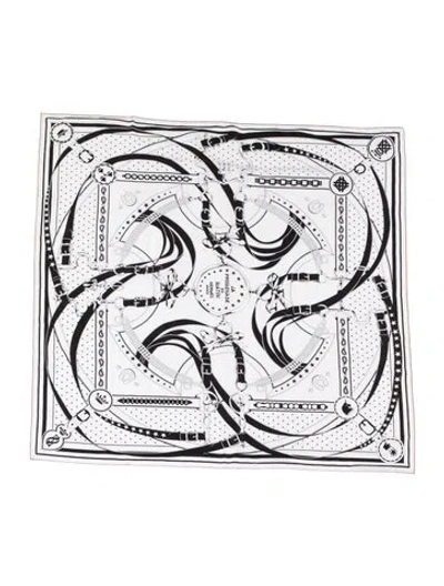 Pre-owned Hermes La Promenade Du Matin Silk Shawl W/ Tags In Brown/white