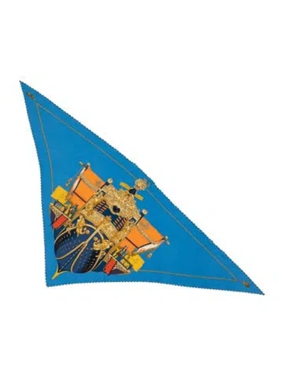 Pre-owned Hermes La Reale Pointe Giant Cashmere Triangle Scarf In Blue